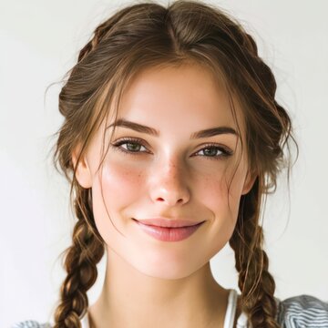 Youthful woman with symmetrical Dutch braids.