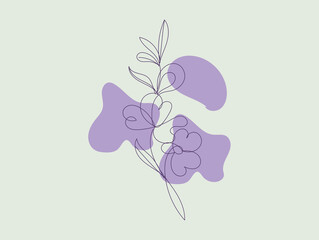 Abstract Lavender Floral Line Art with Purple Background