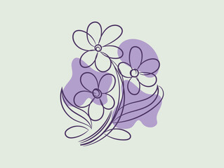 Elegant Purple Line Art Flowers with Abstract Background
