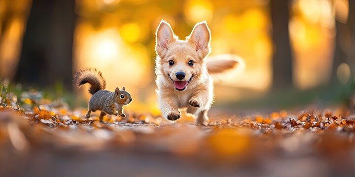 dog chasing squirrel -