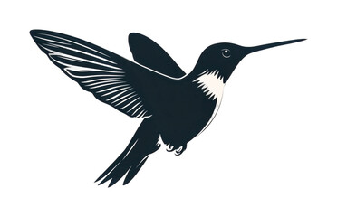 Obraz premium Stylized hummingbird silhouette in flight with detailed wings and beak, cut out - stock png.