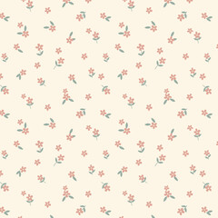 Seamless pattern with cute flowers and leaves in soft pastel colors. Retro print with small flowers, perfect for textiles, wallpaper, scrapbooking and surface design. Delicate vector floral background