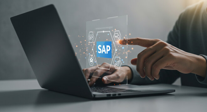 SAP software solution on laptop screen innovative business technology digital transformation