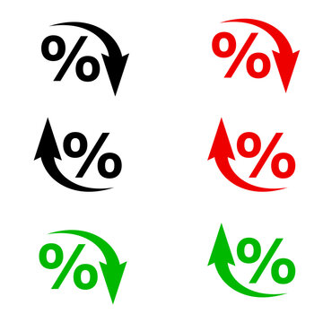 Colored arrow icons with percentages. Arrows indicating the growth of indicators up, down.