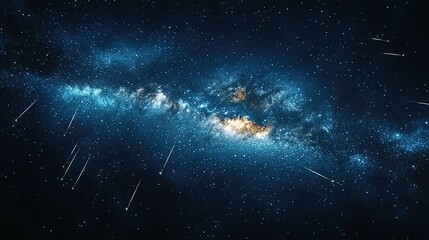 Deep space view with a galaxy and shooting stars