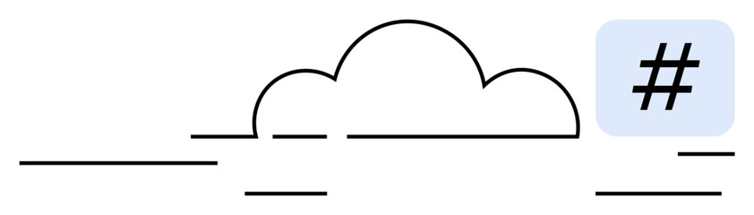 Cloud icon with a metadata tag box symbolizing digital data, sharing, and connectivity. Ideal for social media, communication, data management, cloud computing, technology, collaboration simple
