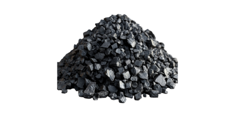 Pile Of Black Coal Rocks. Energy Resource And Industrial Fuel Concept Isolated On Transparent Background
