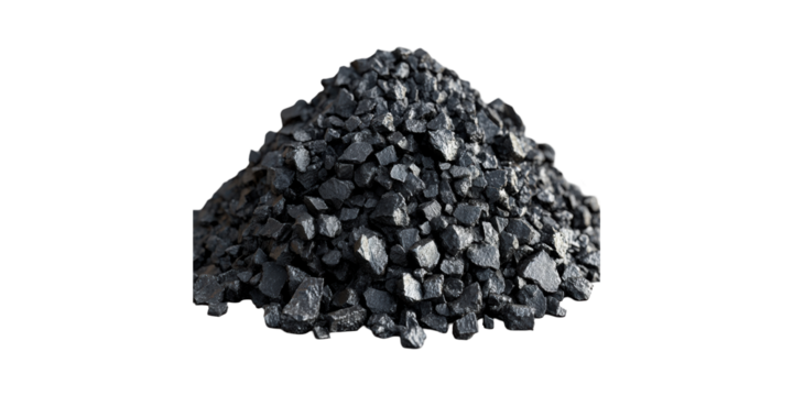 Pile Of Black Coal Rocks. Energy Resource And Industrial Fuel Concept Isolated On Transparent Background