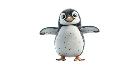 Cute Penguin Character With Outstretched Wings. Adorable And Playful Design Isolated On Transparent Background