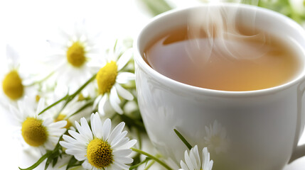 A cup of tea with a flower on the side. Generated using AI.