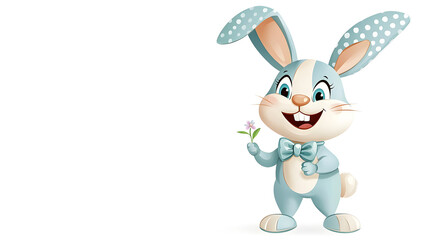 Fototapeta premium A cartoon rabbit holding a flower. Generated using AI.