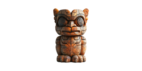 Wooden Totem Sculpture With Intricate Carvings. Cultural Symbolism And Artistic Craftsmanship Isolated On Transparent Background