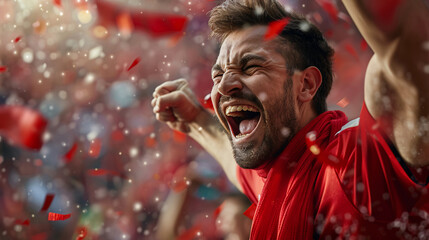 Obraz premium Ecstatic soccer fan celebrating victory