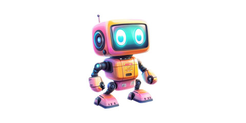 Cute Cartoon Robot Character With Colorful Design. Futuristic Ai Technology And Robotics Concept Isolated On Transparent Background