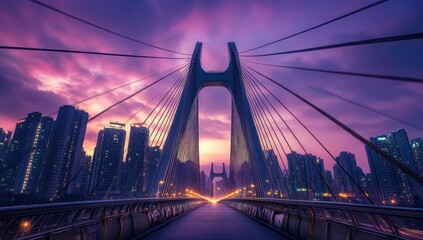 Obraz premium Twilight Cityscape: Majestic Bridge and Skyline at Dusk