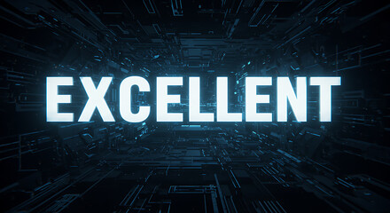 Glowing "Excellent" Message on Abstract Digital Technology Background