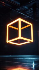 Illuminated Cube in a Dark Industrial Setting