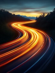 Winding Road, Sunset, Night Traffic