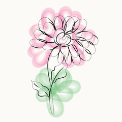 Elegant Pink and Green Watercolor Flower Line Art