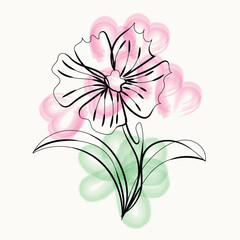 Obraz premium Elegant Pink and Green Watercolor Flower Line Art