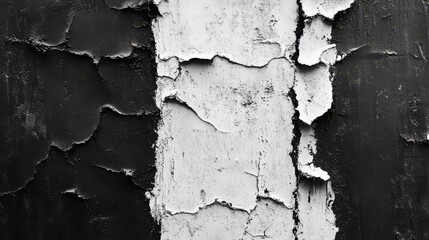 Obraz premium Peeling black and white paint on textured wall surface revealing layers