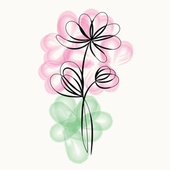 Abstract Watercolor Flower Illustration with Line Art