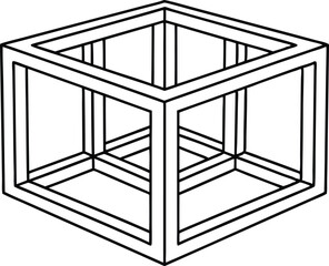 Impossible Cube Structure Optical Illusion Isolated on White Background Design