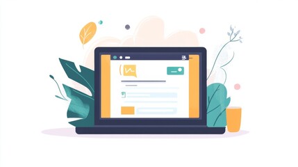 Online survey concept design for infographics, web banners. Online form on laptop screen. Flat style vector illustration.