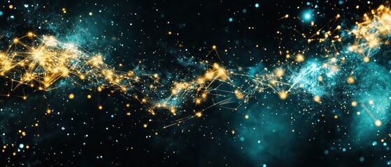 Fototapeta premium Cosmic Network: A Celestial Tapestry of Golden and Teal Nebulae