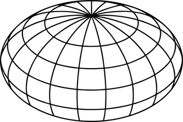 Black linear globe grid on white background. Isometric perspective
