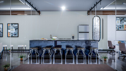 Modern Office Kitchen: Bright and Clean Break Room for Employees