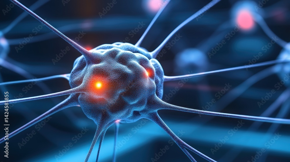 Poster microscopic view of a neuron cell: intricate network of neural connections