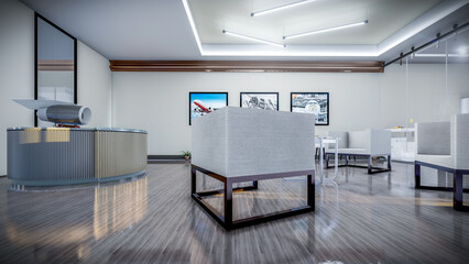 Modern Office Space: Bright Interior for Business Meetings, Collaboration & Innovation. Clean Design, Technology Ready
