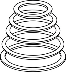 Circular Black Outline Stacked Rings Cascade Isolated on Transparent Layout