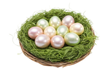 Obraz premium Colorful pastel eggs arranged in a nest for Easter celebration decoration and design ideas