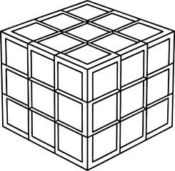Isometric Cube Outline, Boxy Modular Structure, 3D Geometric Shape, White Fill
