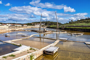 Fonte da Bica Salt Flats, Salinas de Rio Maior in Portugal, shallow water compartments and gutters...