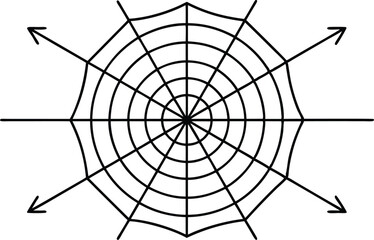 Obraz premium Circular Spiderweb with Eight Arrows Pointing Outwards on a Transparent Background