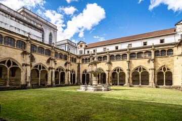 Colonnade of cloister of Santa Cruz Monastery and Church at Coimbra, Portugal