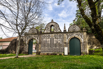 Building on the way to the cross, via crucis, trail on ancient forest of Bussaco in Luso, Aveiro in...
