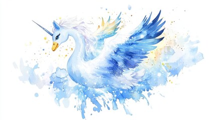 Pattern print unicorn fairy swan watercolor watercolour aquarelle poster girl room decor wallpaper background cartoon hand drawn illustration t-shirt print, kids wear fashion design, baby shower