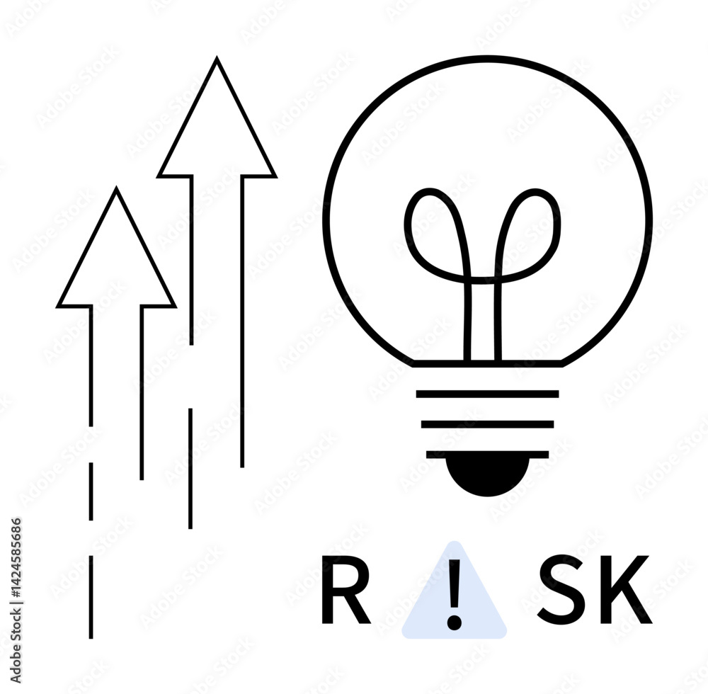 Poster lightbulb suggesting ideas alongside upward arrows symbolizing progress and growth. risk caution met
