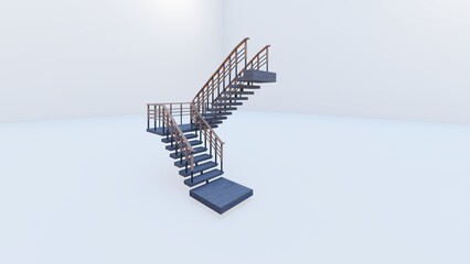 Geometric Design of Interior Stairs with Wooden Railing and minimalist Stair Design with Concrete Tread.
