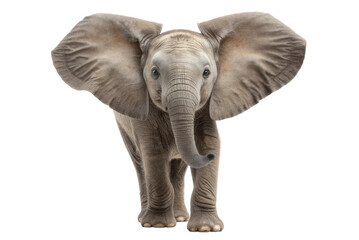 Fototapeta premium Young elephant standing with large ears and curious expression for educational materials and wildlife awareness