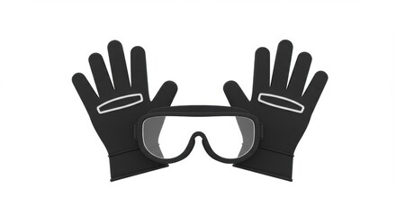 Obraz premium Isolated black gloves and goggles, protective gear icon on white.