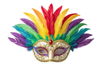 Colorful feathered mask for festive celebrations, perfect for Mardi Gras and costume parties