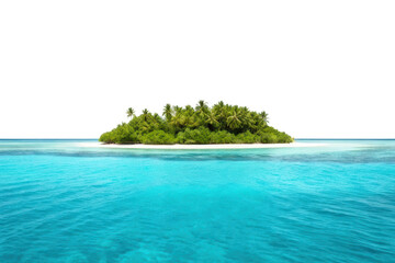 Serene tropical island with lush greenery surrounded by crystal clear turquoise water for relaxation retreat