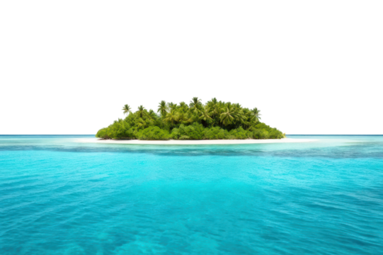 Serene tropical island with lush greenery surrounded by crystal clear turquoise water for relaxation retreat