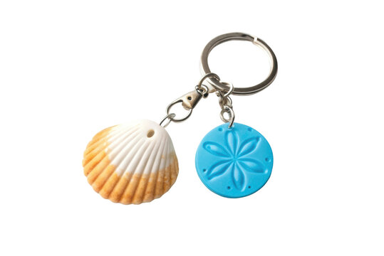 Decorative beach keychain featuring a seashell and sand dollar charm for summer memories and coastal adventures