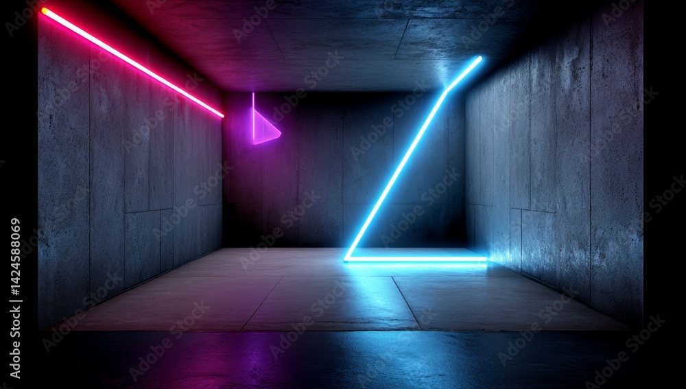 Poster the image features a neon-lit geometric shape positioned in front of a dark tunnel, accompanied by t